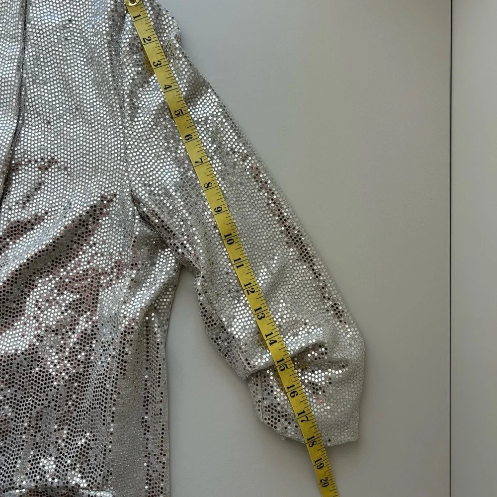 Silver Sequin Sparkle Shawl Collar Jacket Cardigan - Picture 5 of 8